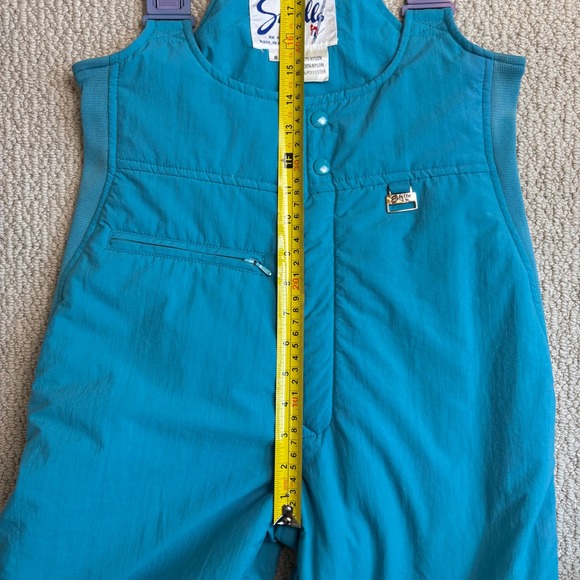 VINTAGE 80s Subello Kids Teal Ski Snow Bib Overalls, Size 8, Womens XS Insulated - Picture 11 of 16